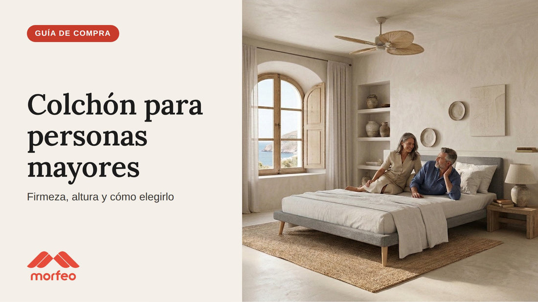 Pareja de personas mayores en una cama con Base Kos de Morfeo, guía para elegir colchón