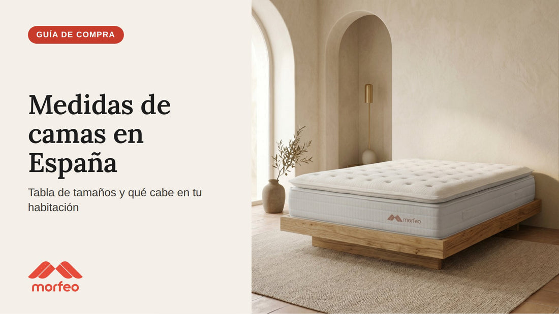 Colchón Morfeo sobre base de madera en un dormitorio, guía de medidas de camas en España