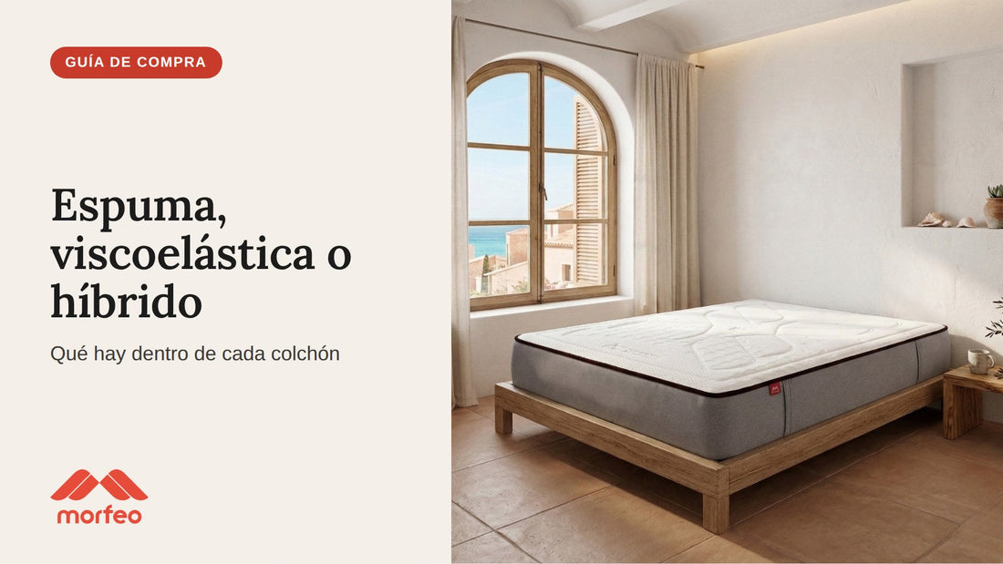 Colchón híbrido Morfeo sobre cama de madera: guía para elegir entre espuma, viscoelástica e híbrido