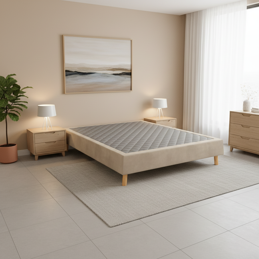 Base tapizada Samos color beige de Morfeo en habitación.