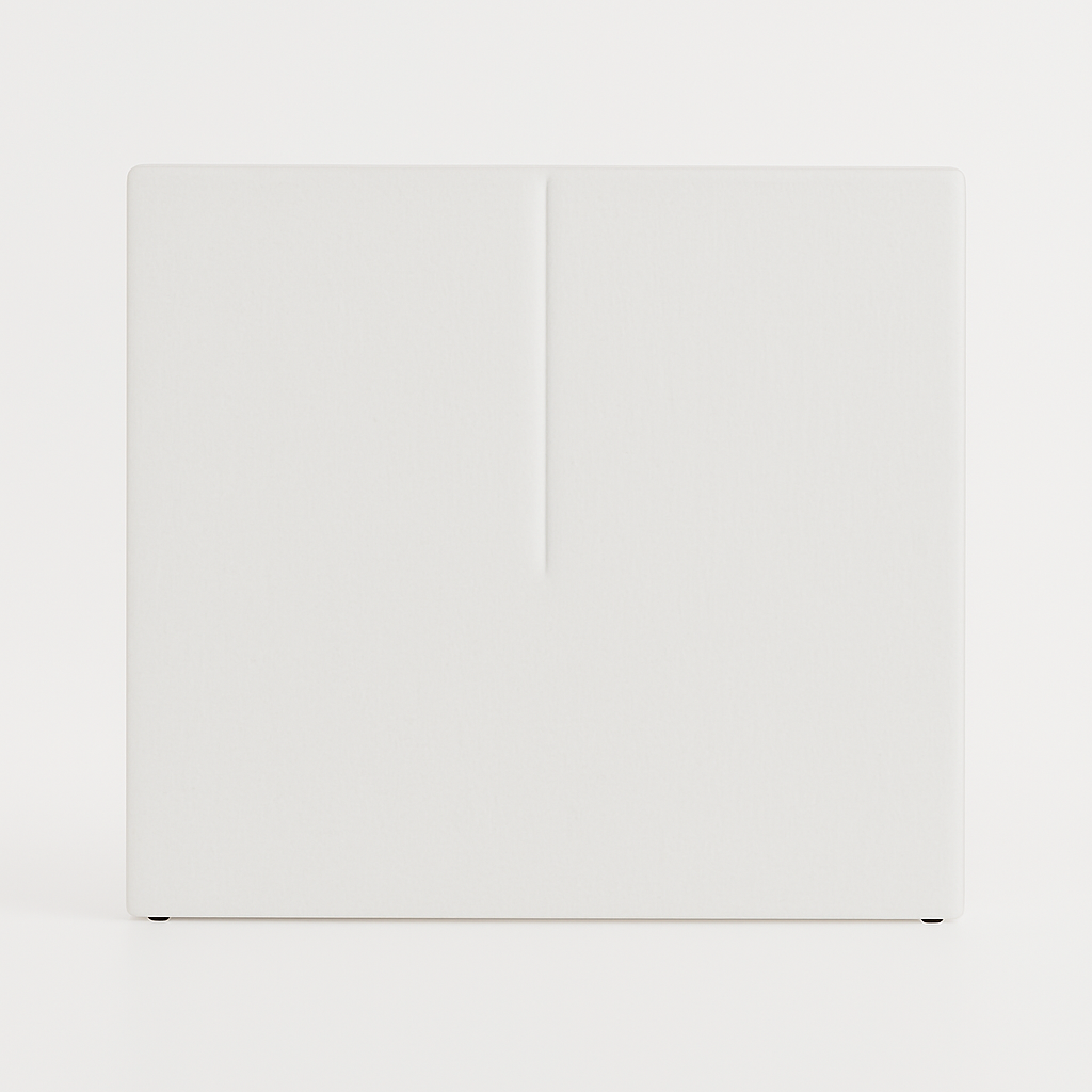 Vista frontal del cabecero Aura blanco y blanco de Morfeo sobre fondo blanco.