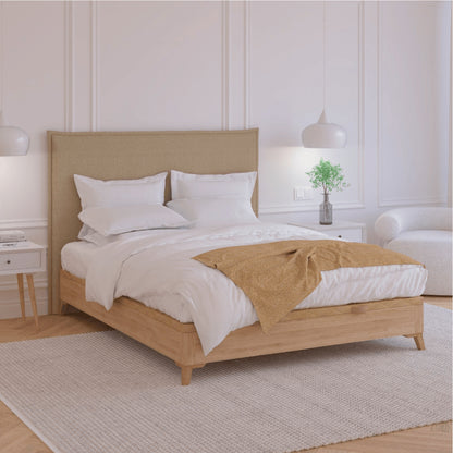 Cabecero Lin color crudo de Morfeo en dormitorio moderno con textiles claros.