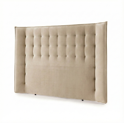 vista lateral del cabecero nido de morfeo color beige con diseño acolchado y volumen estructurado