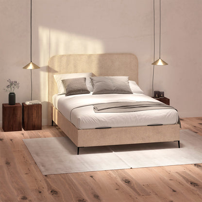 cabecero saona de morfeo en color beige en dormitorio moderno y luminoso con decoración en tonos claros