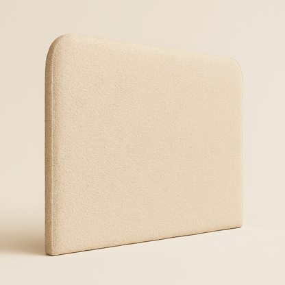 vista lateral del cabecero saona de morfeo en color beige con tapizado en tejido bouclé