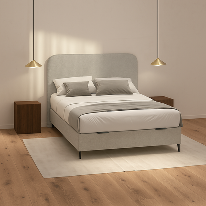 cabecero saona de morfeo en color gris en dormitorio moderno con decoración minimalista