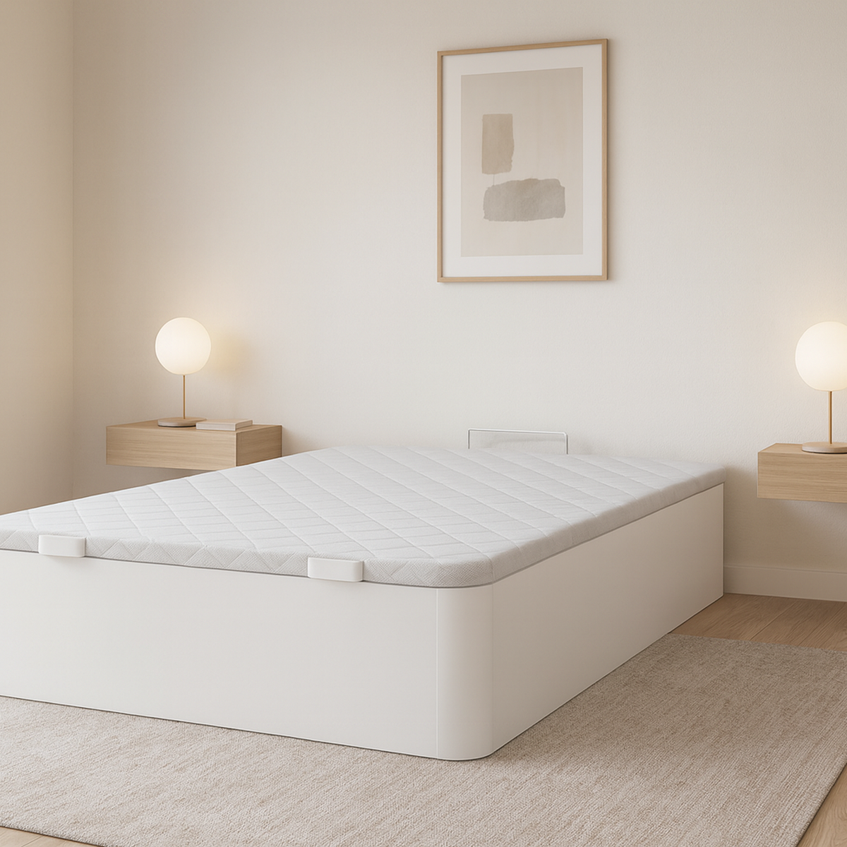 Canapé Rodas color blanco de Morfeo en dormitorio con cama vestida y textiles claros.
