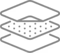 Icono en línea de las capas de un colchón en blanco sobre fondo negro del producto Pango de Morfeo.