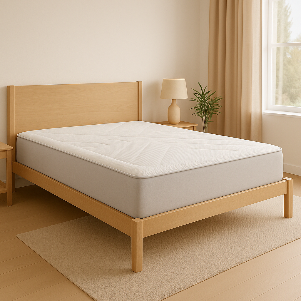 Colchón Viscool de Morfeo en ambiente de dormitorio con madera y luz natural.
