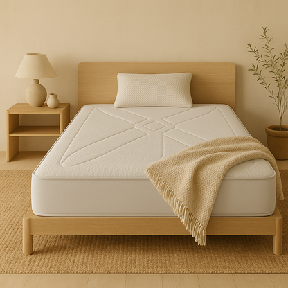 Colchón Viscool de Morfeo en ambiente de dormitorio con tonos neutros y suelo de madera.