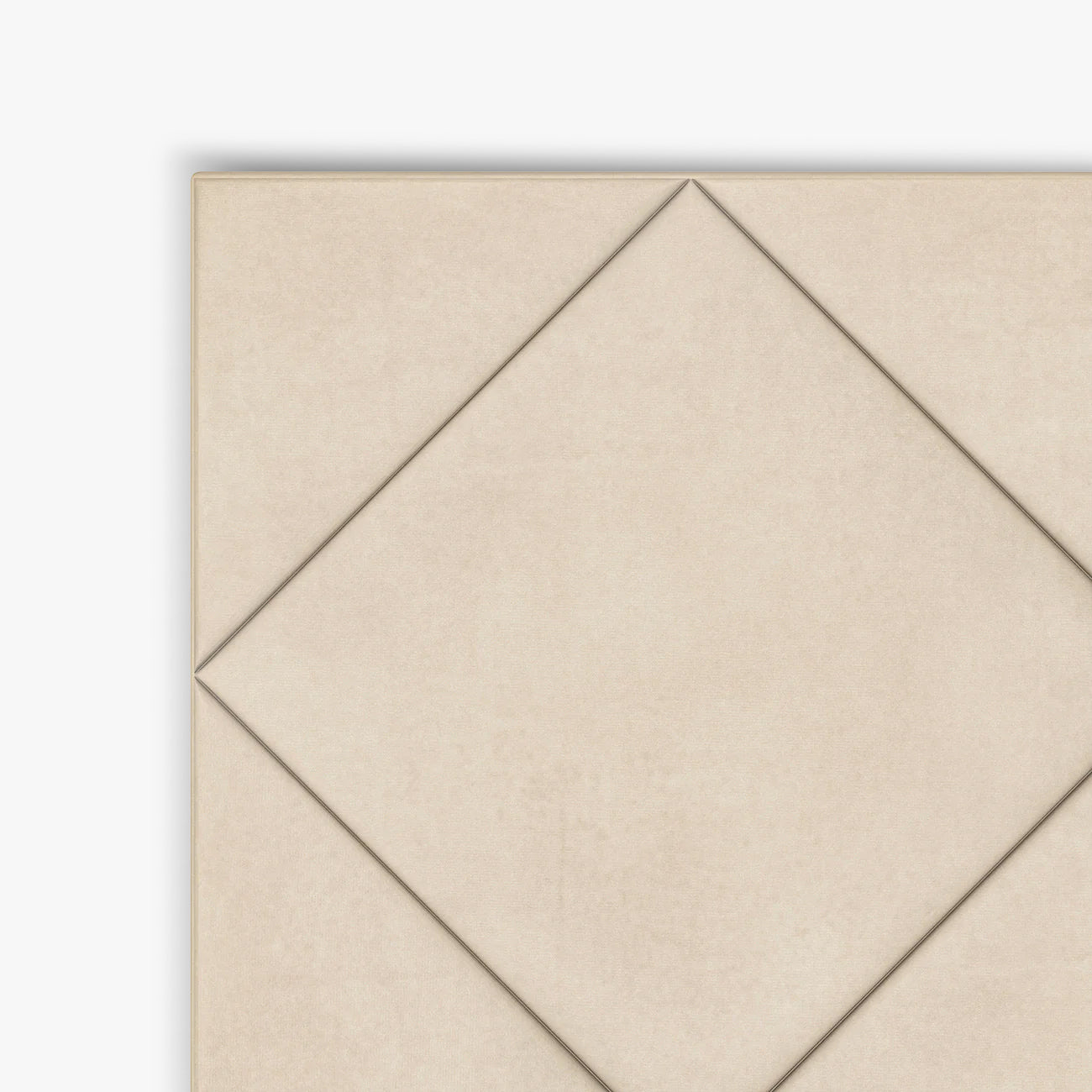 Detalle de la esquina con diseño de rombos del cabecero Samos beige de Morfeo.