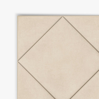 Detalle de la esquina con diseño de rombos del cabecero Samos beige de Morfeo.