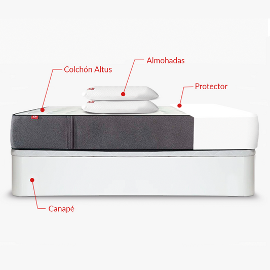 Pack Morfeo con canapé abatible Rodas blanco, colchón Altus, dos almohadas y protector en medida 135x190.
