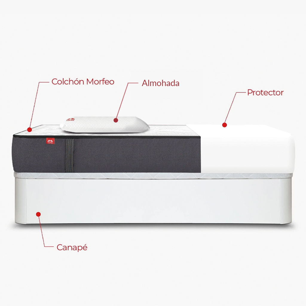 Pack de canapé abatible Rodas blanco con colchón Morfeo, una almohada y protector en medida 90x190.