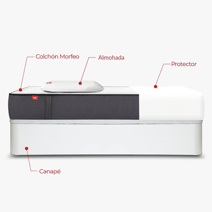 Pack de canapé abatible Rodas blanco con colchón Morfeo, una almohada y protector en medida 90x190.