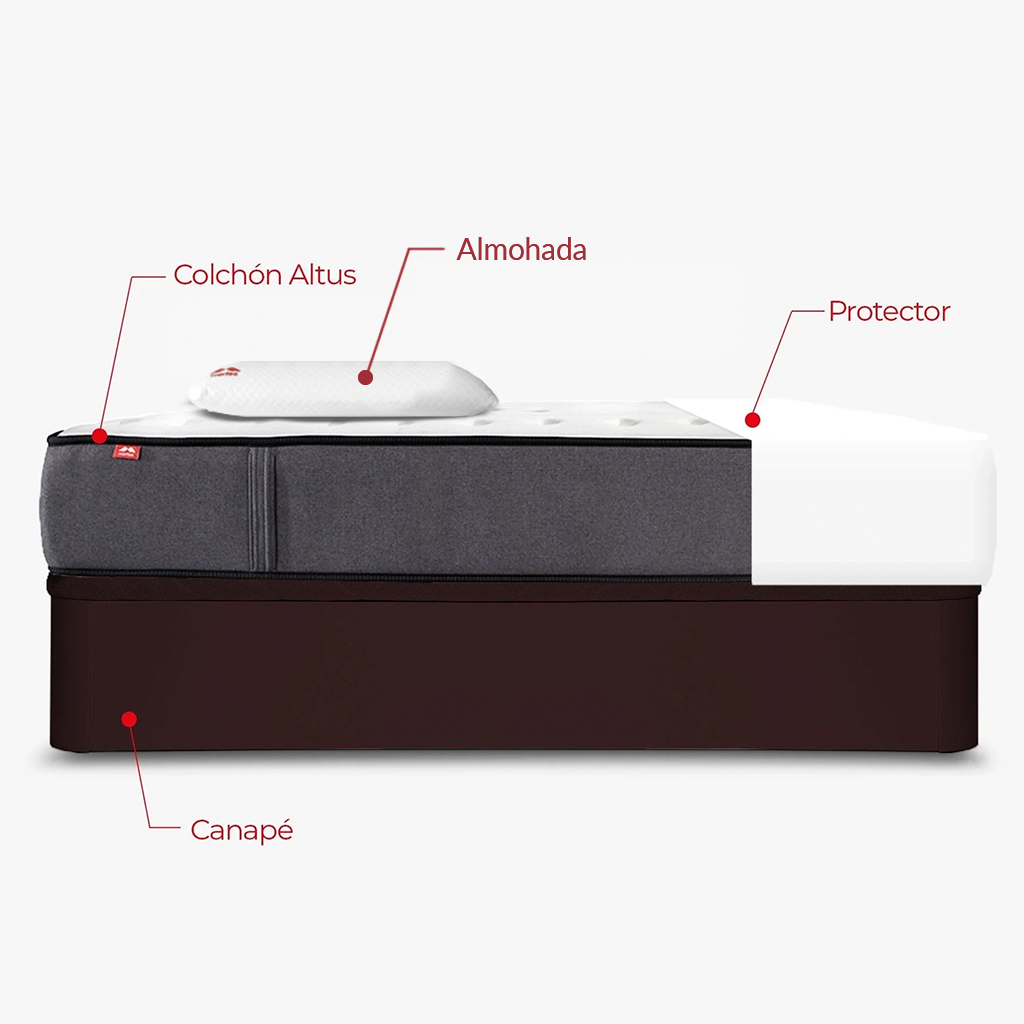 Pack Morfeo con canapé abatible Rodas wengué, colchón Altus, una almohada y protector en medida 90x190.