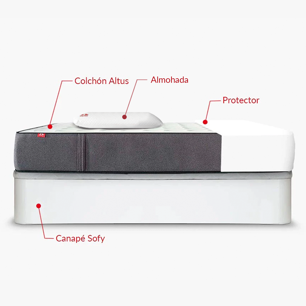 Pack Morfeo con canapé abatible Sofy blanco, colchón Altus, una almohada y protector en medida 90x190.