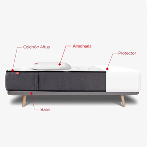 Pack Morfeo de colchón Altus sobre base tapizada Kos, una almohada y protector, medida 90x190.