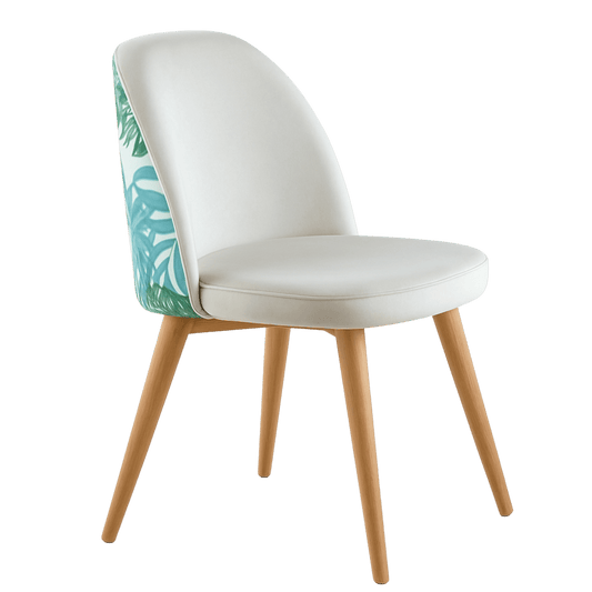 Silla Zazu blanca tapizada con patas de madera natural - Morfeo 1