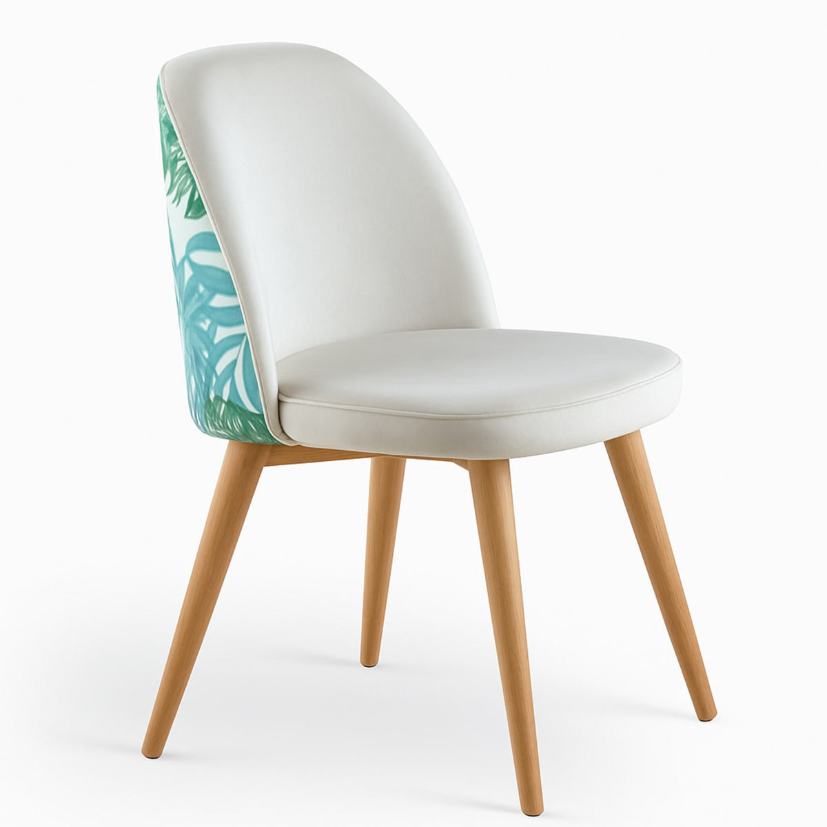 Silla Zazu blanca tapizada con patas de madera natural - Morfeo 4