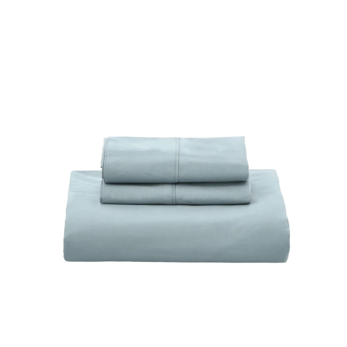 Fundas de edredón EcoPercal aguamarina de Morfeo dobladas con fundas de almohada, vista frontal.